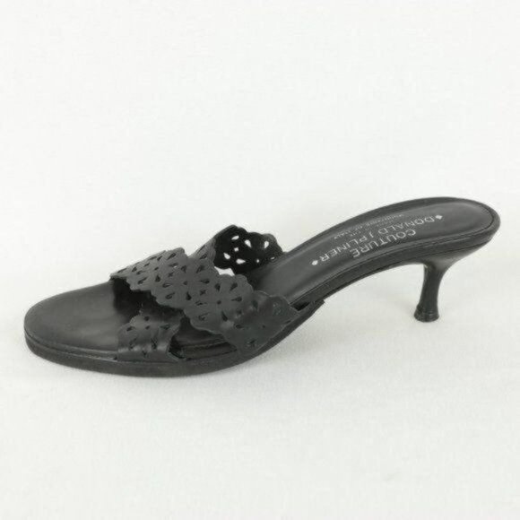 Donald J. Pliner Women's Size 8 Black Lazer Cut Cross Strap Leather Mule Sandals - Picture 7 of 11